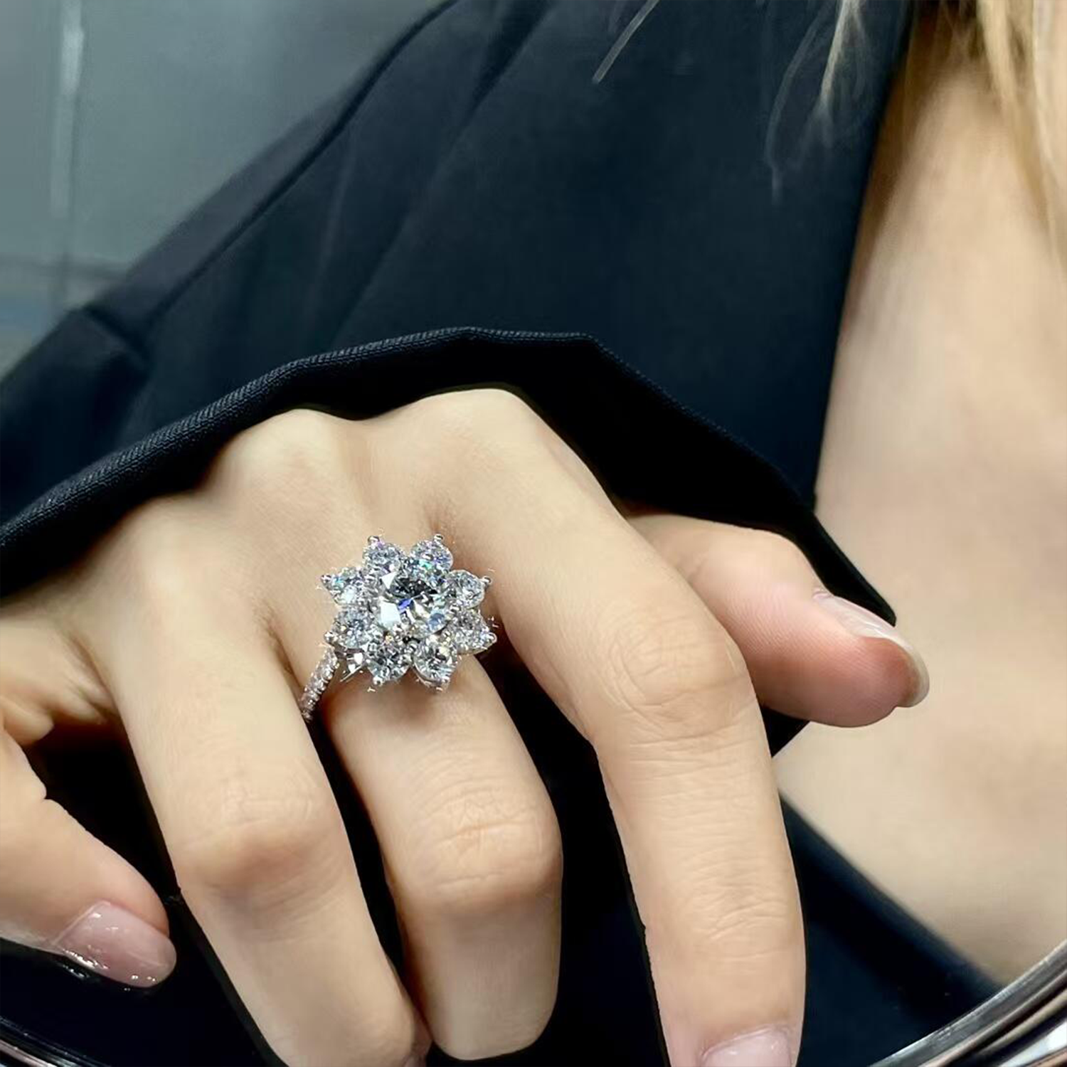 Raisove PT950鉑金 1cts 太陽花培育鑽石戒指 D色(R-005)