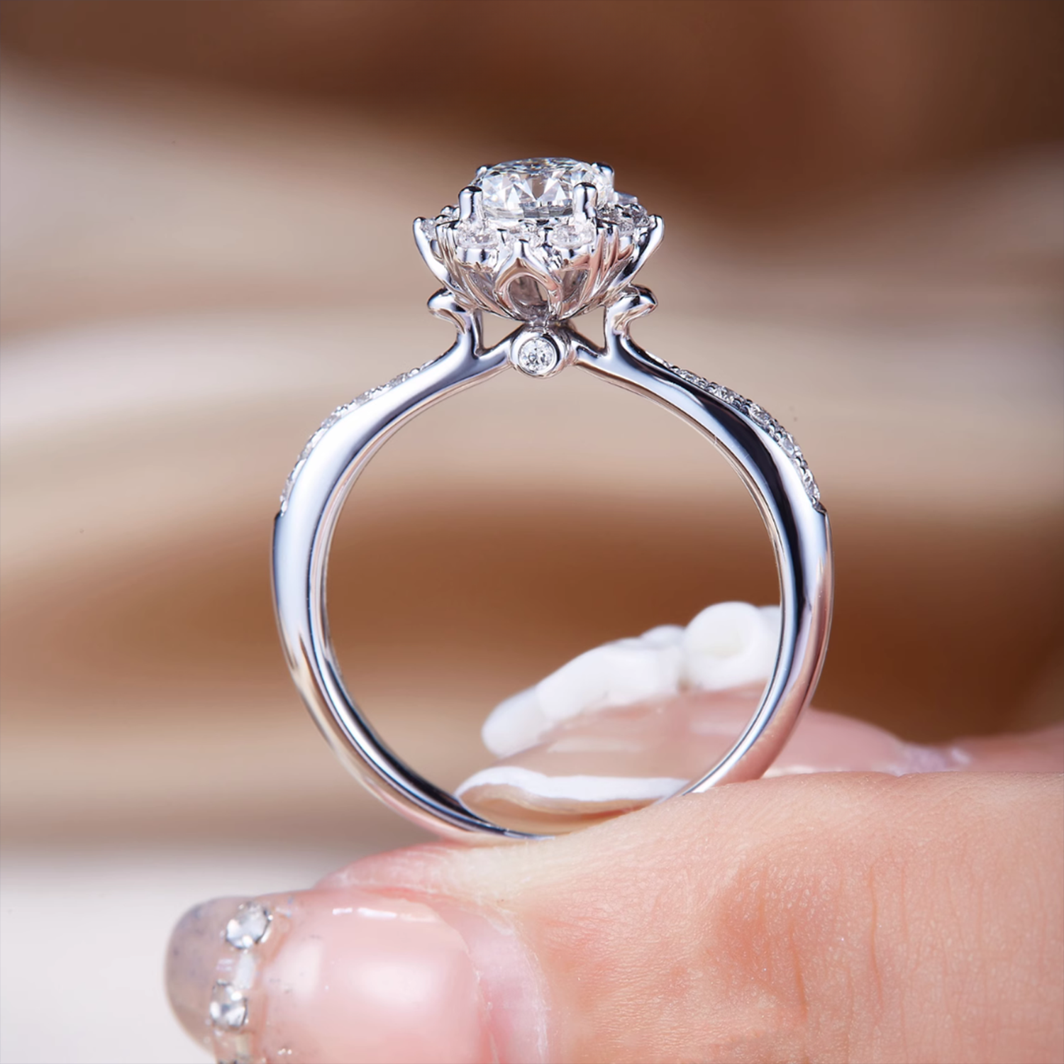 Raisove PT950鉑金 1.01.cts 皇冠水滴培育鑽石戒指 D色(R-008)