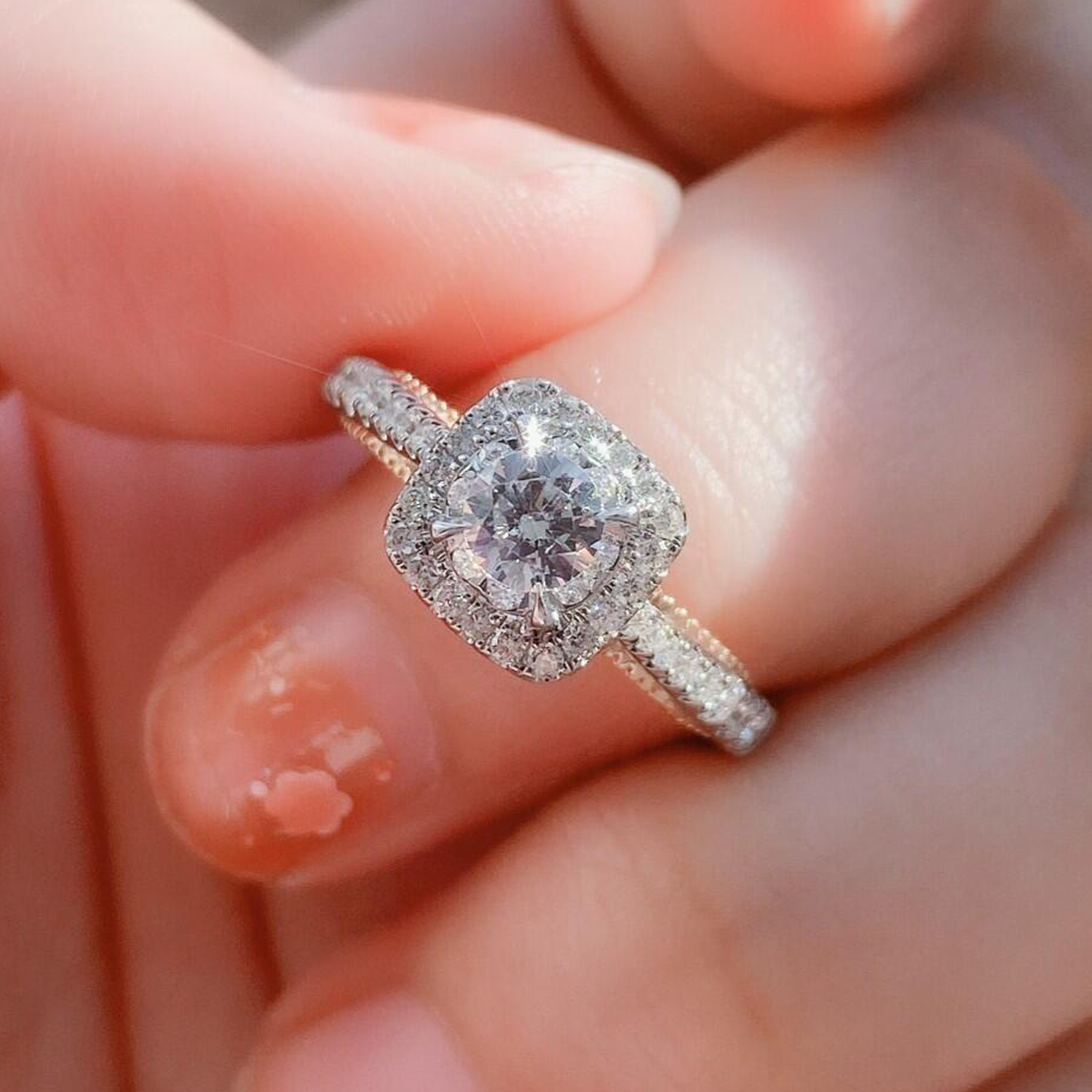 Raisove PT950鉑金 1cts 方糖培育鑽石戒指 D色(R-010)