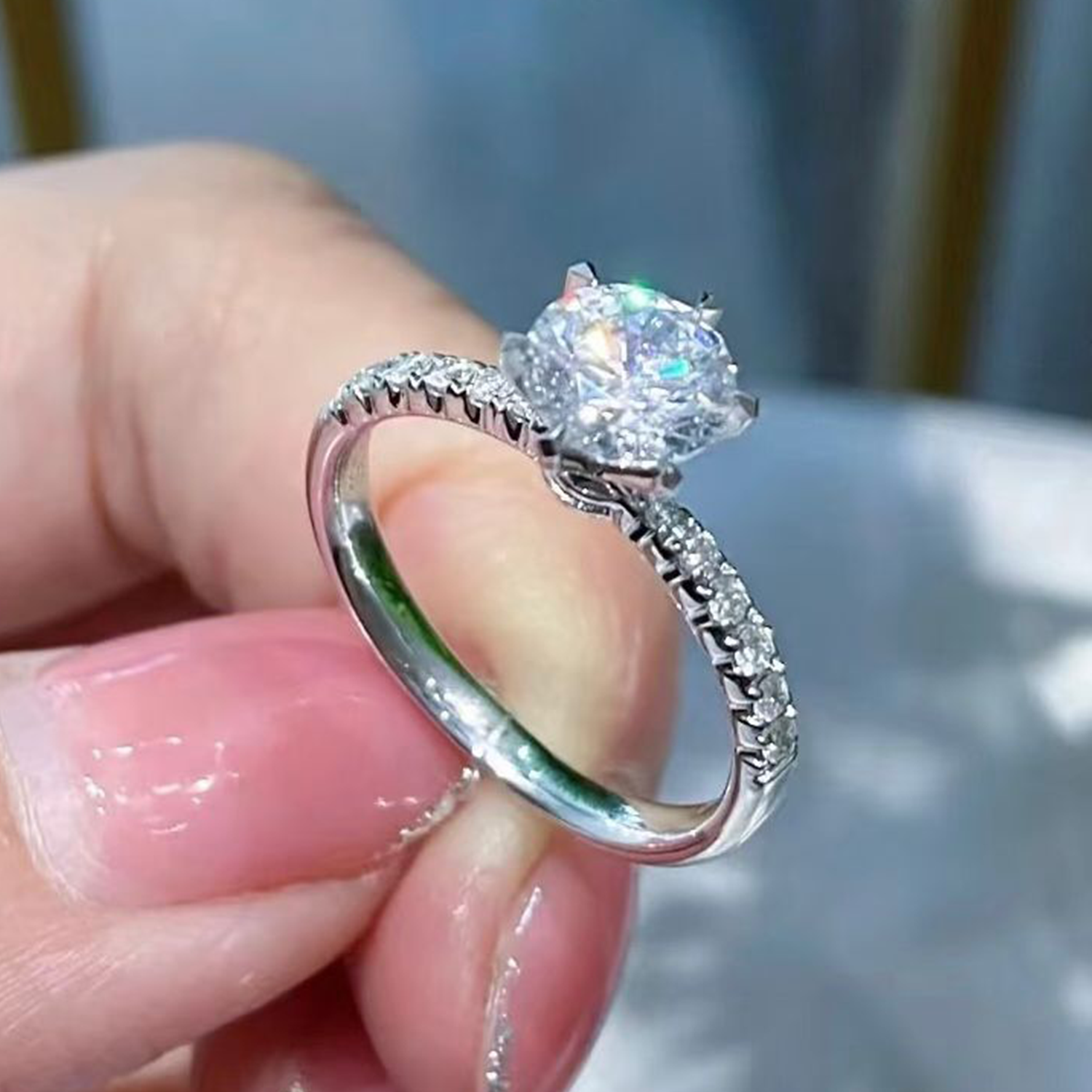 Raisove PT950鉑金 1.51cts 碎石六爪培育鑽石戒指 E色(R-023)