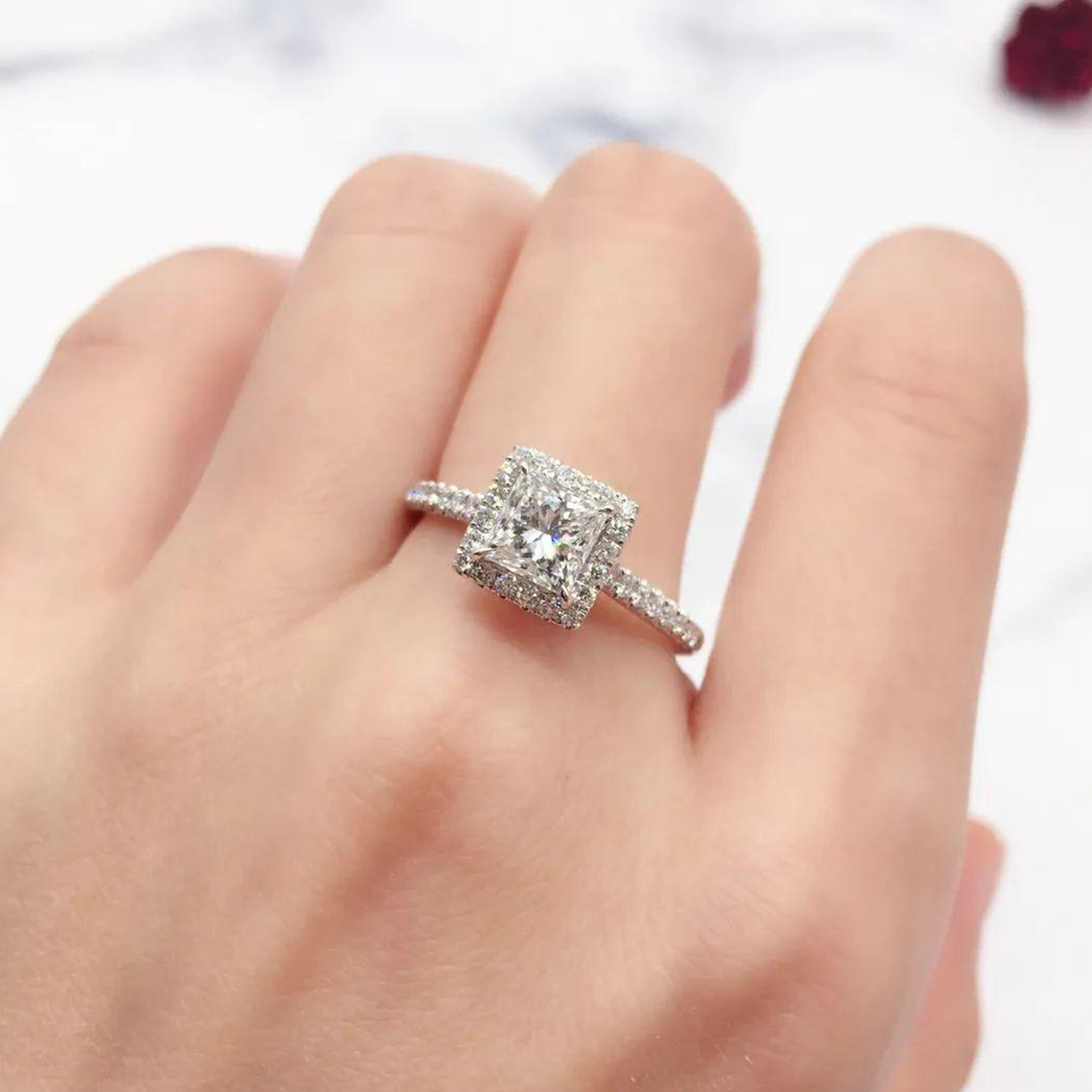 Raisove PT950鉑金 1.01cts 公主方培育鑽石戒指 E色(R-025)